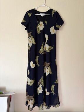 Jessica Howard Navy Floral Maxi Dress size 18 Vintage